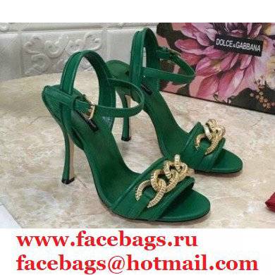 Dolce & Gabbana Heel 10.5cm Leather Chain Sandals Green 2021 - Click Image to Close